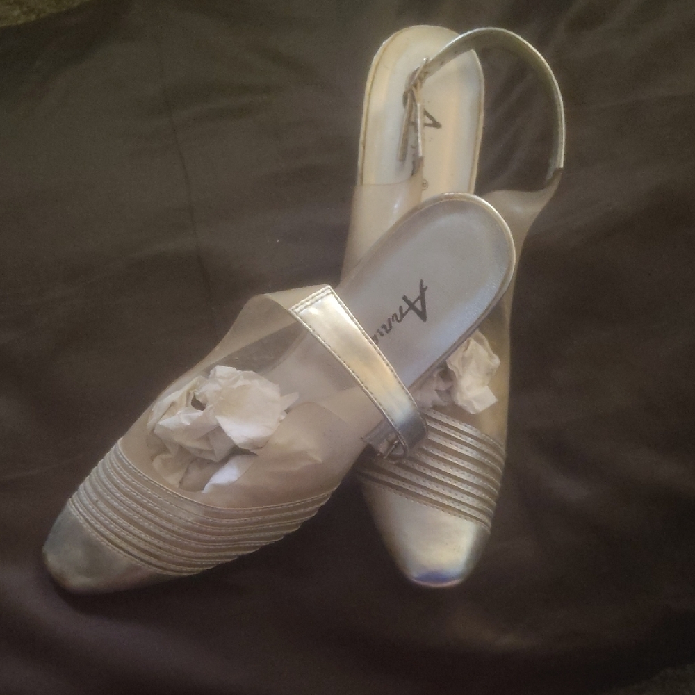 Annie Metallic Silver Mules with Strap